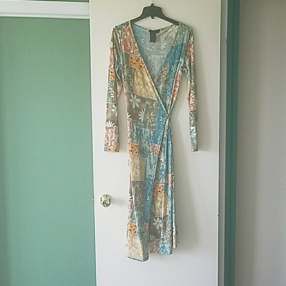 BCBG Floral Abstract Multi color Wrap dress